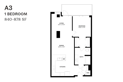 Floor plan One Bedroom A3