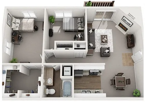 Floor plan 2 Bedroom 1 Bathrooms with WD Hookups