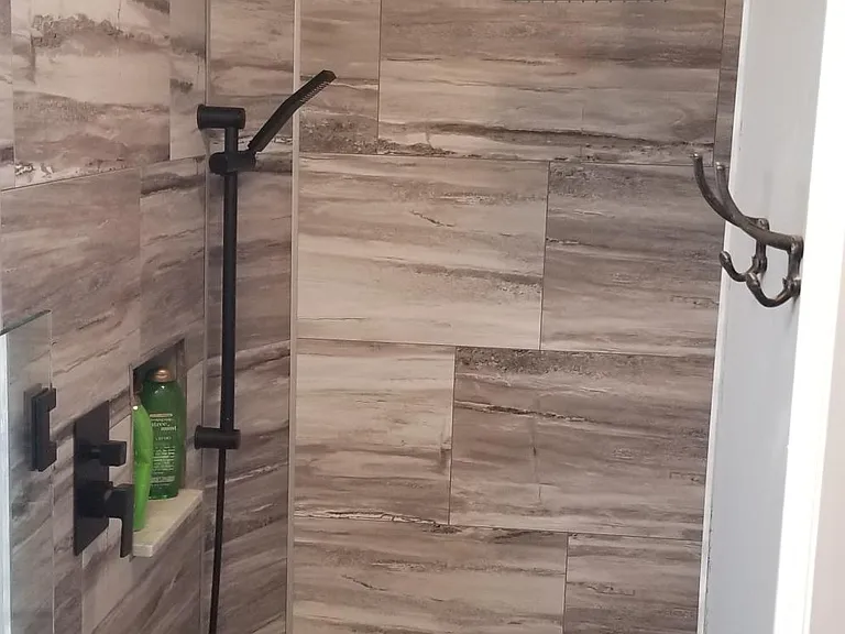 Shower - Raindrop ceiling mounted shower head & removable handheld sprayer. Ceiling mounted Fan, light and heater!