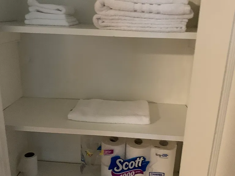 Linen closet next to bathroom.