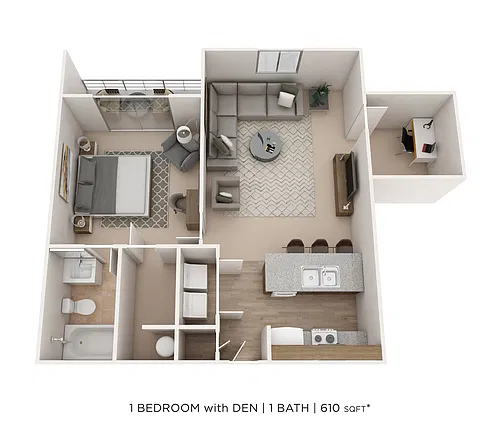 Floor plan One Bedroom - Trinity - 610 sqft