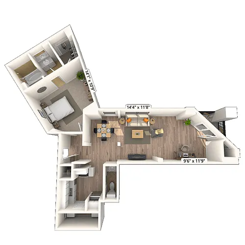 Floor plan Traditional 1x1.5 916 SF