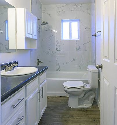 JUST REMODELED BATHROOM WITH NEW TILE AND NEW DEEP SOAKING TUB. NEW LIGHT GREY PLANK CERAMIC TILE 11/17/25. SEE NEXT PIC.