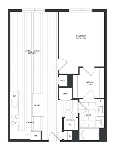 Floor plan 1 Bed/1 Bath-A1A