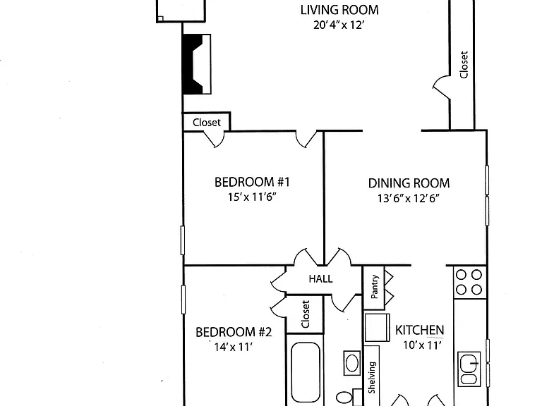 Floor plan with room dimensions.