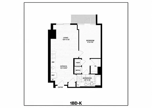 Floor plan 1 Bed/1 Bath-K