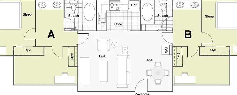 The Hudson Floorplan I 2 Bed x 2 bath The Hudson Floorplan I 2 Bed x 2 bath