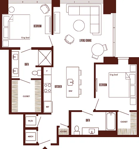 Floor plan 2 Bed/2 Bath-B4-PH