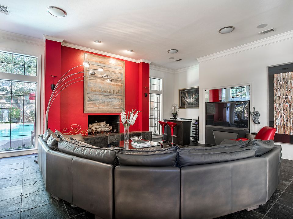 Living. Dry bar. FP. Slate.