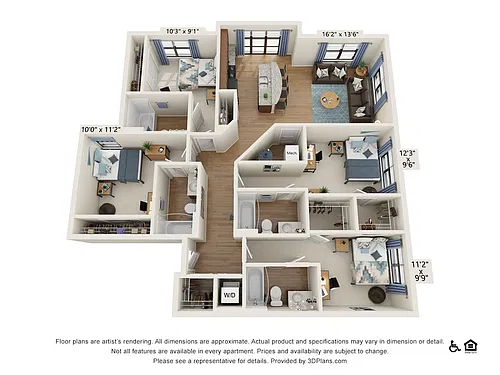 Floor plan 4 Bedroom - 4 Bath (4B)