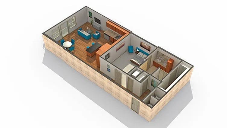Floor plan 1 BR x 1 BA - H