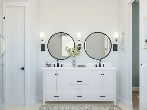 Primary bath with matte black hardware