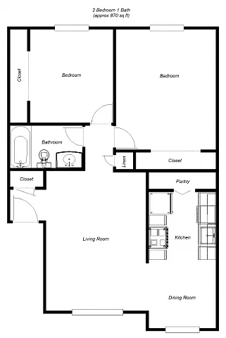 Floor plan 2-Bedrooms, 1-Bathroom