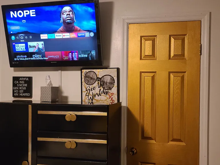 Guest Bedroom 3 with Queen Bed, Alexa Assistant for controlling smart home & 50 inch smart TV.