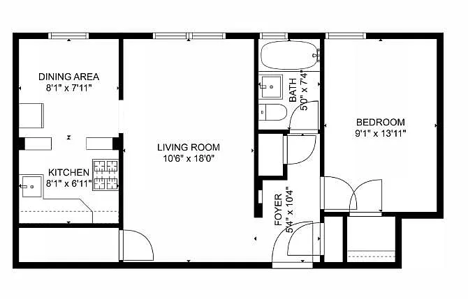 Floor plan 1 Bedroom 1 Bathroom