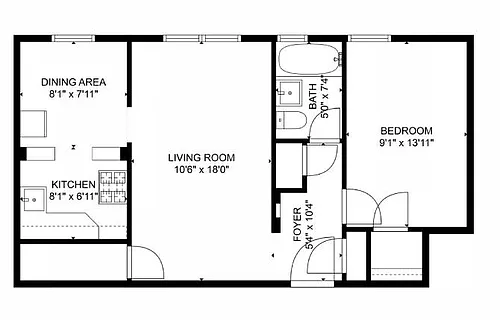 Floor plan 1 Bedroom 1 Bathroom