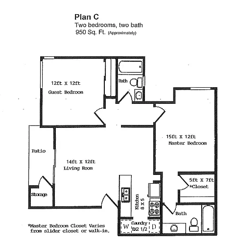 Floor plan Two Bedroom Two Bath