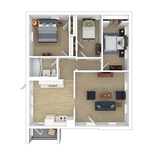 Floor plan 3 Bedroom 1 Bathroom Income Restricted