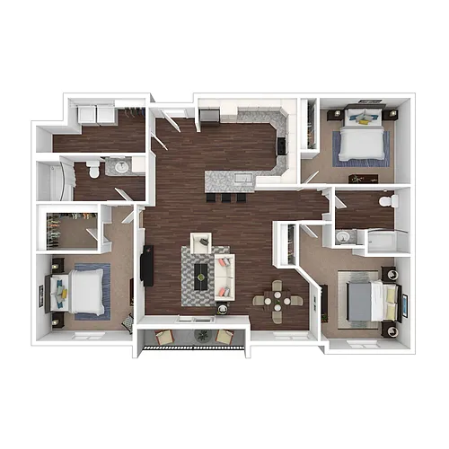Floor plan Income-Restricted 3 Bedroom, 2 Bath