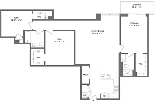Floor plan 1 Bed+2Flex/2 Bath-A4A
