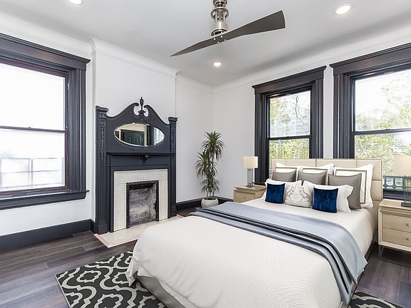 Spacious bedroom with nice closet space, cool fan!