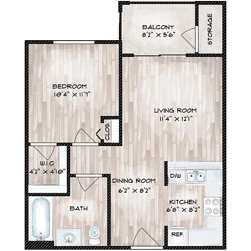 Floor plan 1 Bed 1 Bath