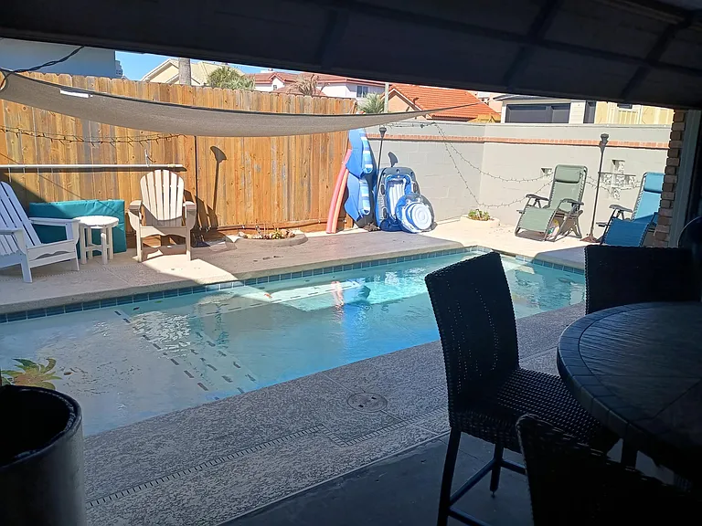 Current set up by the pool.