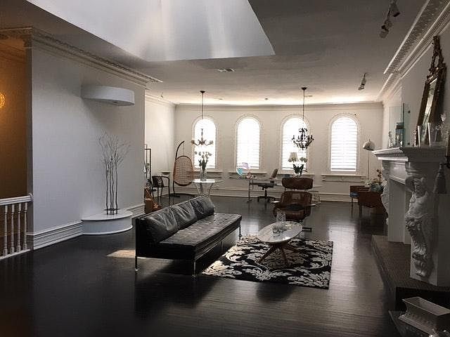 Open Concept Livingroom, Skyligh, Custom louvered shutters,