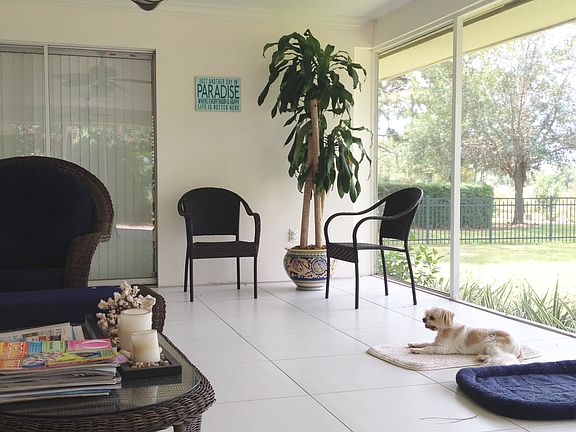 Patio overlooking backyard