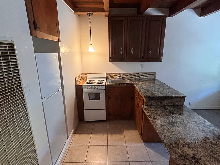 Kitchen with long counter top