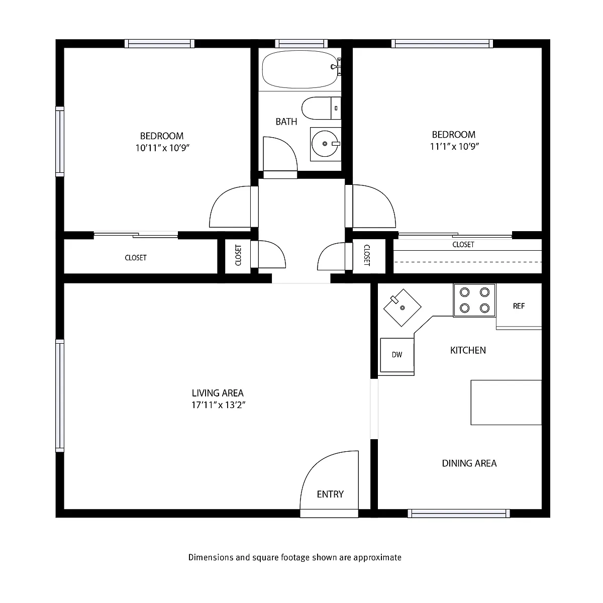 Floor plan 2 Beds and 1 Bath EX
