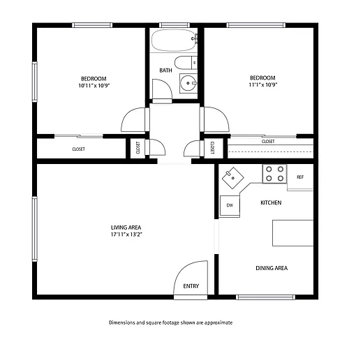 Floor plan 2 Beds and 1 Bath EX