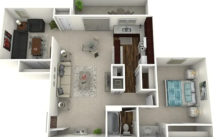 Woodcrest- 1 Bed 1 Bath with Den Floorplan Diagram