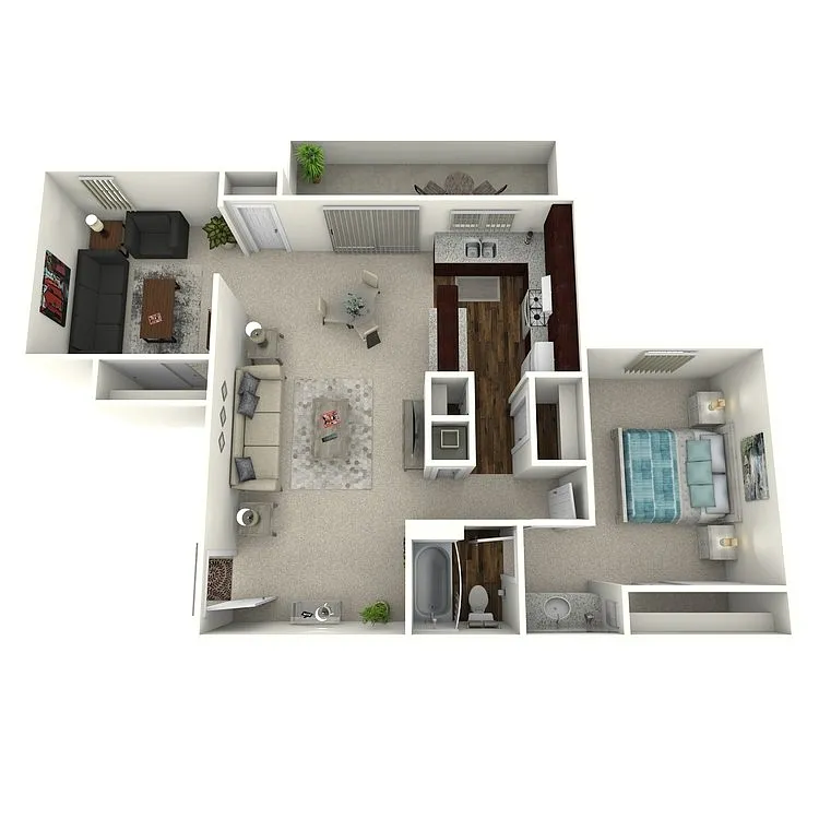 Floor plan Woodcrest- 1 Bed 1 Bath with Den