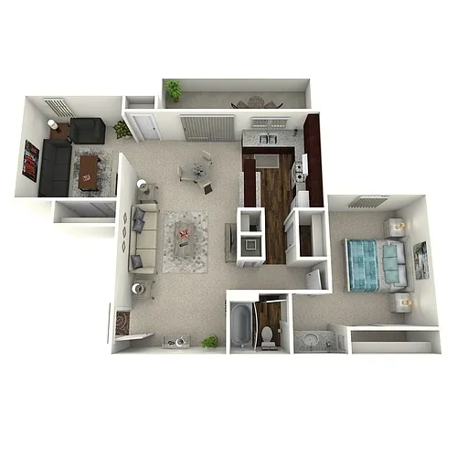 Floor plan Woodcrest- 1 Bed 1 Bath with Den