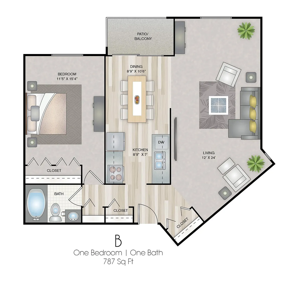 Floor plan 1 Bedroom B