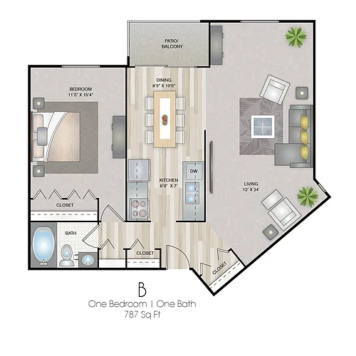 Floor plan 1 Bedroom B