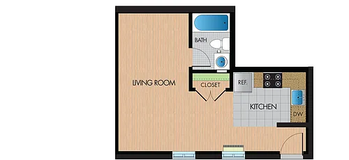 Floor plan Studio, 1 Bathroom