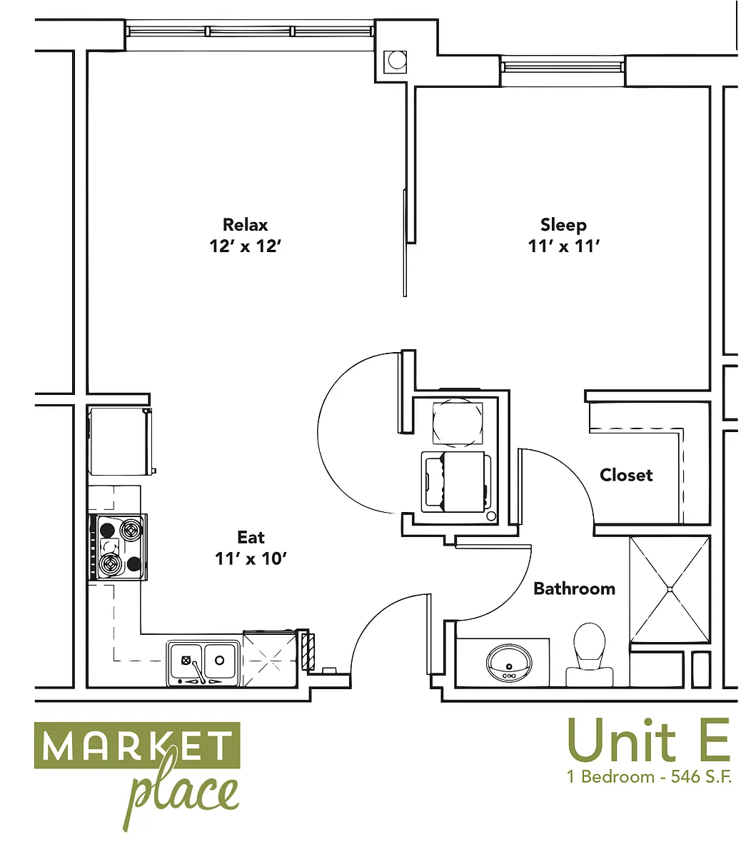 Floor plan 1 Bed 1 Bath