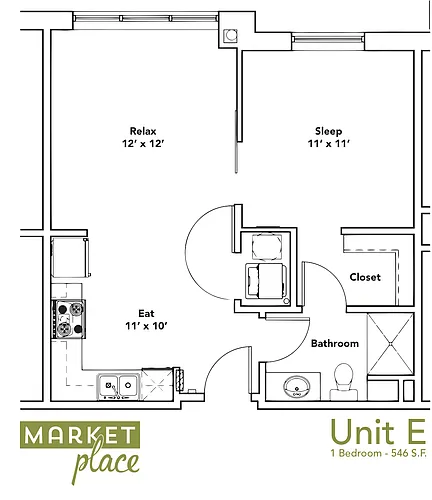 Floor plan 1 Bed 1 Bath