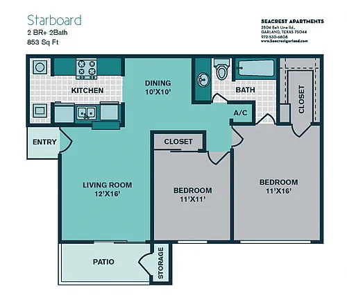 Floor plan 2 Bed 1 Bath B1 - 853sqft - STARBOARD