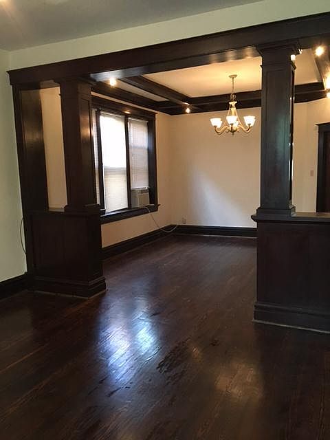 Combo Living Room and Dining Room with Refinished Pine Floor