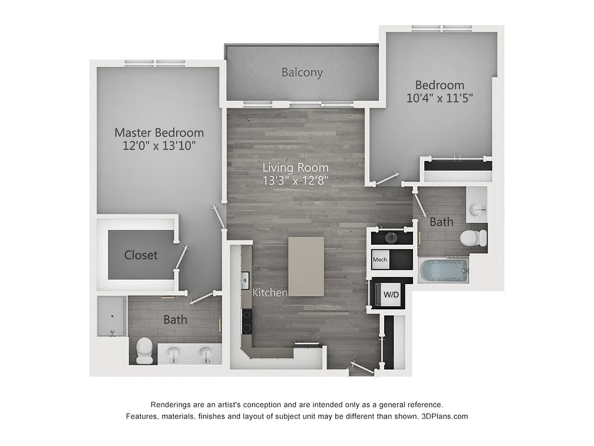 Floor plan Two Bedroom Two Bathroom (1043 SF)