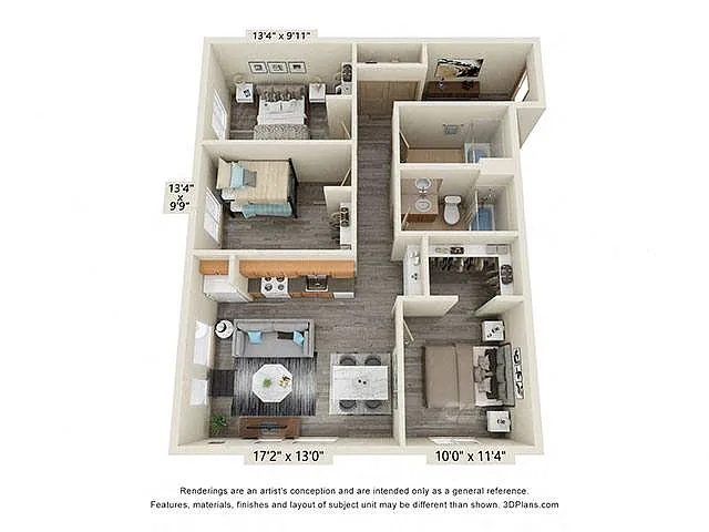 Floor plan 3 Bedroom 2 bath 60 Percent AMI