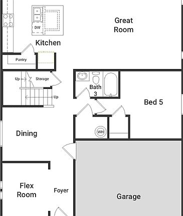 A View of the first-floor layout and garage
