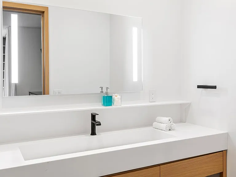 Get ready for the day in front of the LED-lit vanity mirrors