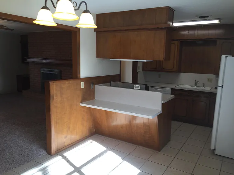 Kitchen and dining with tiled floor