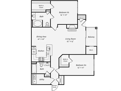 Floor plan 2 Bed/2 Bath-B1G