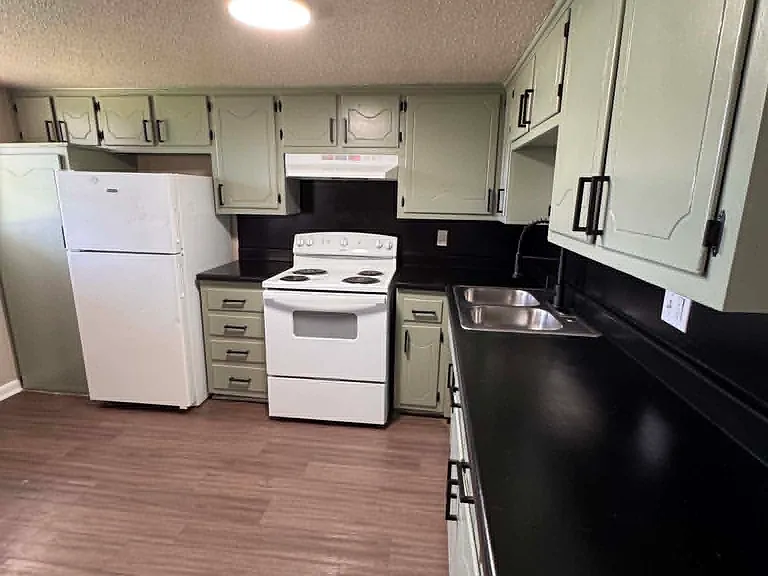 Look at the color of the kitchen cabinets!! Just love that shade of green!!