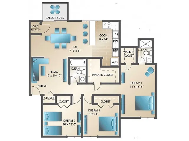 Floor plan 3BD Golf View